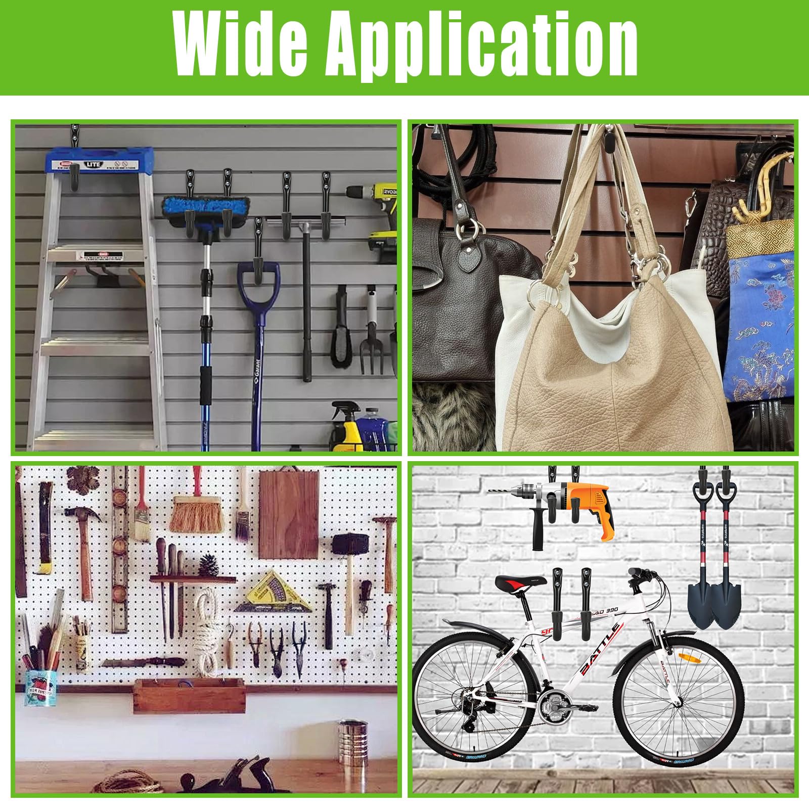 WOPPLXY 20 ganchos para colgar, gancho pared en color negro, colgador pared de acero para colgar herramientas, bicicletas, escaleras y material deportivo