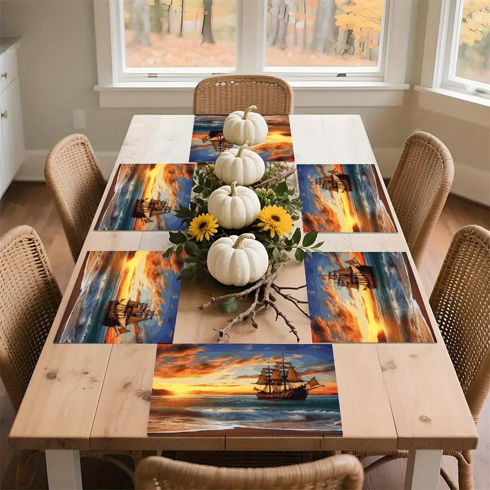 Pirate Ship in The Sunset Placemats Heat-Resistant Washable Place Mats Anti Slip Dining Table Place Mats Wipeable Dining Table Mats Kitchen Decoration Placemats 17.7’’×11.8’’