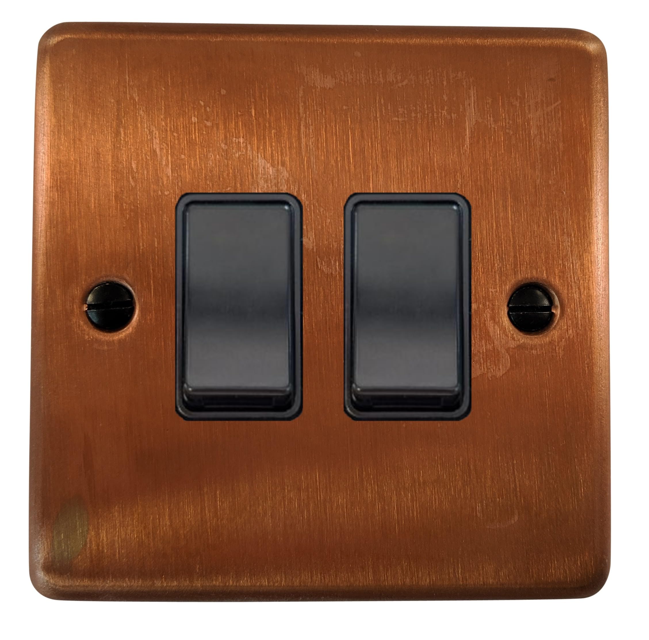 Contour Tarnished Copper Light Switch (2 Gang/Black Switch) - CTC2B