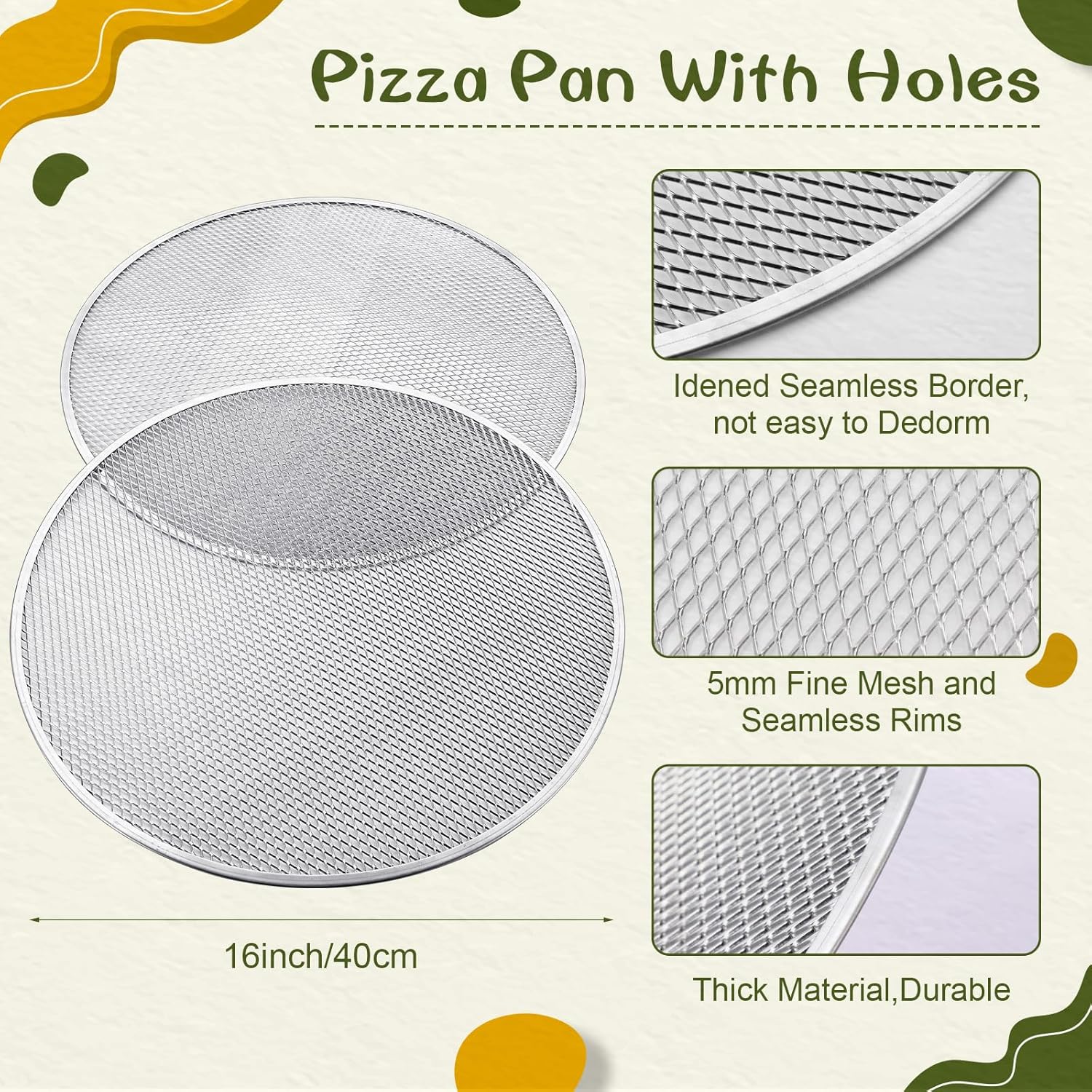Nuogo 8 Pcs 16 Inch Pizza Pan with Holes Aluminum Mesh pizza Screen Seamless Round Tray for Oven Nonstick Baking Sheet for Kitchen Bakery Restaurant BBQ Party Cookware Supplies