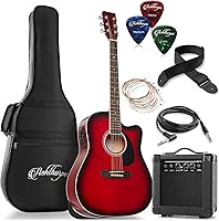 Vista 8 de Ashthorpe Paquete de guitarra eléctrica acústica Dreadnought Cutaway de tamaño completo con amplificador de 10 W, color marrón