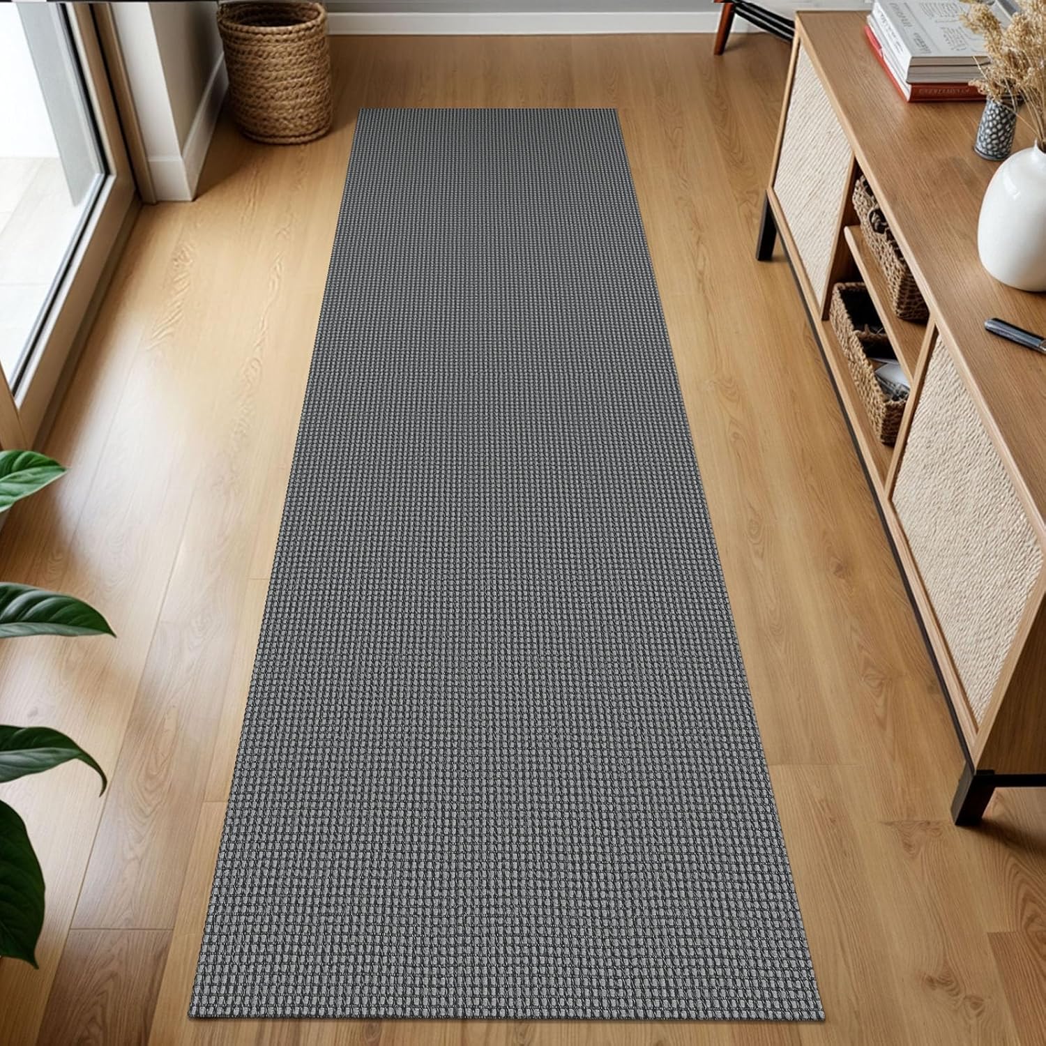 KOZYFLY Runners for Hallways 2x7 ft Washable Kitchen Runner Non Slip Rubber Backed Hall Runners Cotton Entryway Runner Rugs Floor Carpet for Indoor Backdoor Bedroom Kitchen, Grey/Dark Grey 2' x 7' (Runner) Grey/Dark Grey