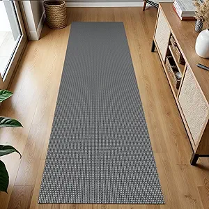 KOZYFLY Runners for Hallways 2x7 ft Washable Kitchen Runner Non Slip Rubber Backed Hall Runners Cotton Entryway Runner Rugs Floor Carpet for Indoor Backdoor Bedroom Kitchen, Grey/Dark Grey