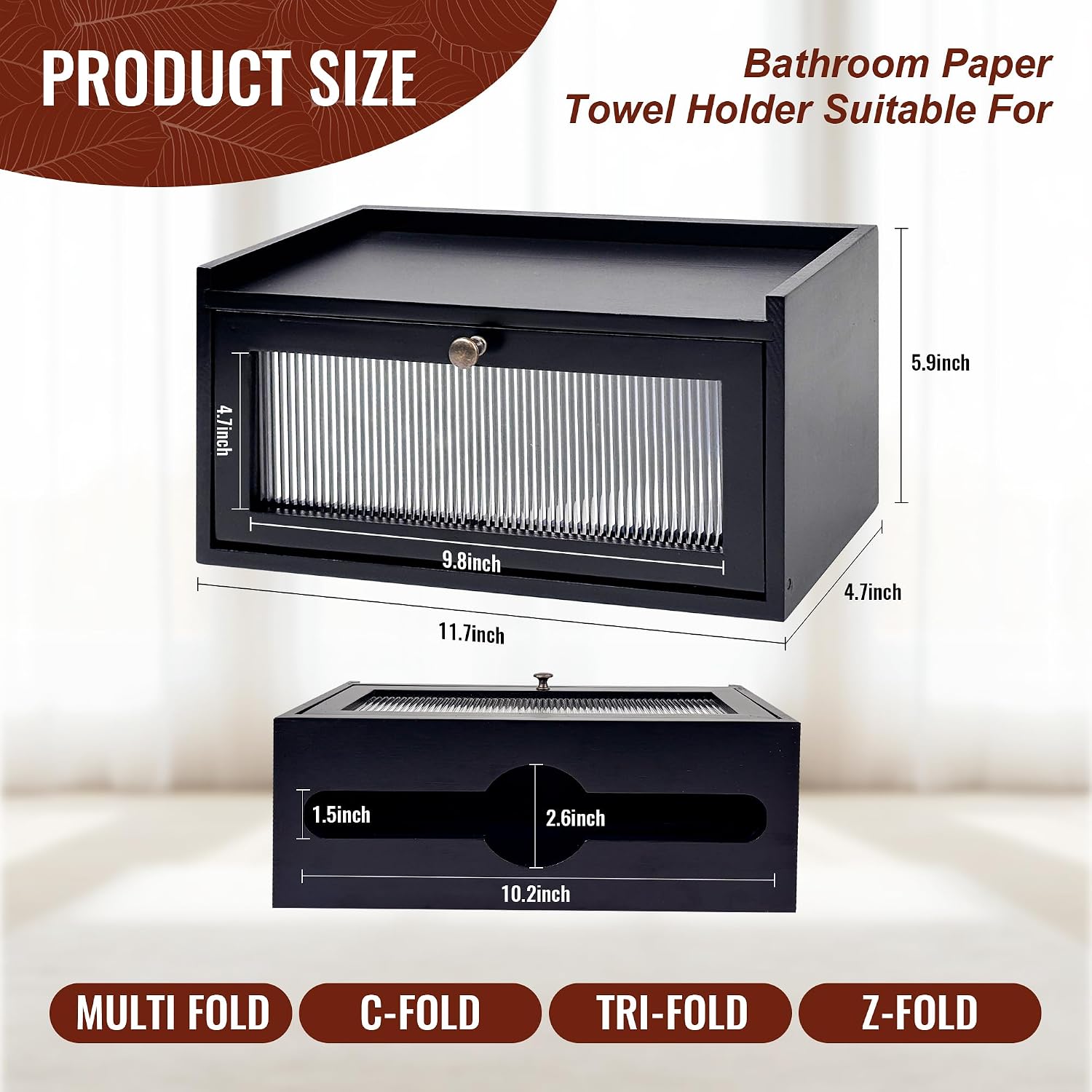 Paper Towel Holder Wall Mount with Lid | Solid Wood Commercial Paper Towel Dispenser Wall Mount with Acrylic Window for C-Fold Z-Fold Trifold Towel