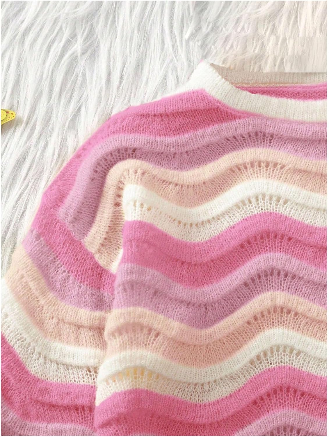 Girl's Rainbow Striped Sweater Long Sleeve Crewneck Pullover Jumper Tops Fall Winter Knitwear - Image 4