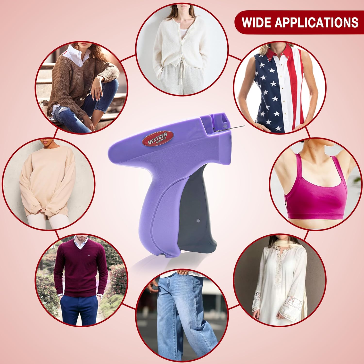 Stitch Gun for Clothes - Tagging Gun for Clothing and Quick Stitch Gun - Includes 6 Needles, 1500 Black and 1500 White 5mm Fasteners - Sticky Gun for Clothes (Purple/Black) - Image 2