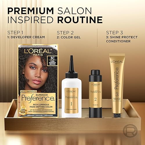 Miniatura 4 de L'Oreal Paris Superior Preference Fade-Defying + Shine - Tinte permanente para el cabello, rubio rojizo dorado claro 9GR, paquete de 1 tinte para el