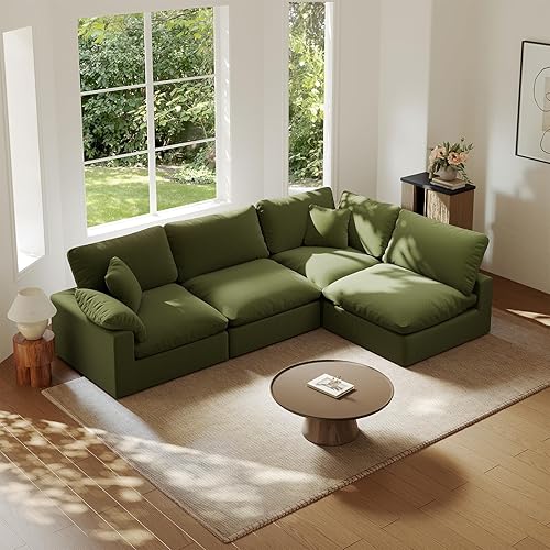 Lopzeho Oversized Cloud Sectional Couches for Living Room, 143" Comfy Down Filled Couch, Convertible 4 Seater Modular Sectional Sofa with Removable Covers, Deep Seat Modular Couch, Green