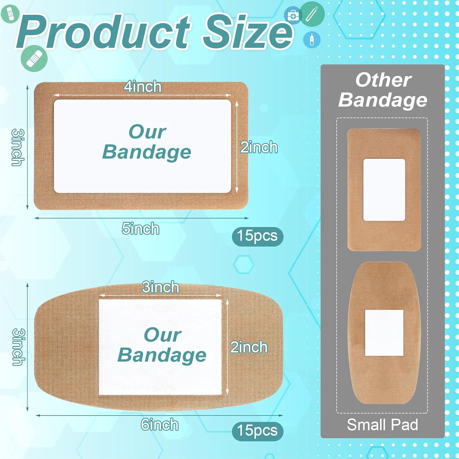 30 Pcs Extra Large Adhesive Bandages 6" x 3" and 5" x 3", Large Adhesive Bandage with Non-Stick Pads, Breathable Fabric Large Bandages for Wound Care, Latex-Free, Individually Wrapped (5*3in+6*3in)