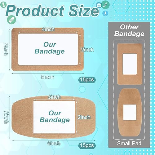 Miniatura 2 de 30 vendajes adhesivos extra grandes de 6 x 3 pulgadas y 5 x 3 pulgadas, vendaje adhesivo grande con almohadillas antiadherentes, vendajes grandes de