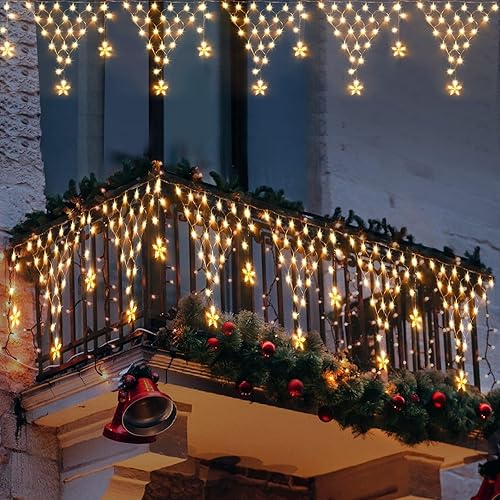 Luces de Navidad para decoración al aire libre, 13.8 pies, 200 luces LED de Navidad con 12 estrellas, 8 modos de luz regulables con temporizador