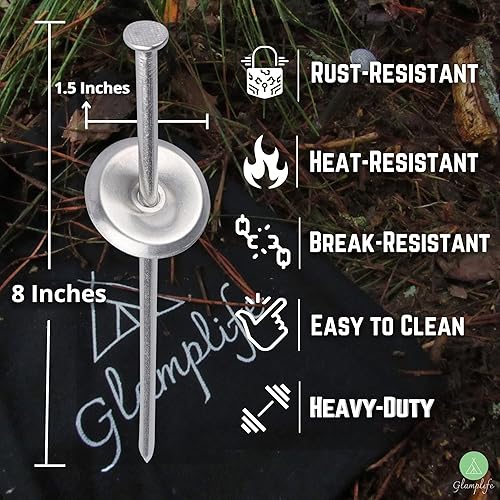 Miniatura 4 de Glamplife Green Stubby Camp Hammer  6 estacas de tienda de campaña con martillo  Estacas de tienda de campaña con bolsa  Esenciales de camping para