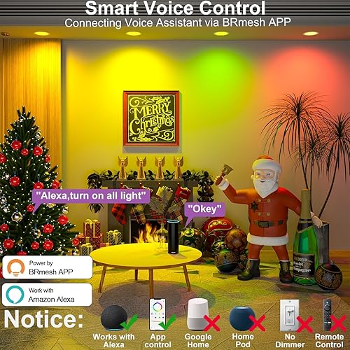 Miniatura 2 de Iluminación empotrable inteligente de 4 pulgadas que cambia de color LED de 12 W, luz de techo empotrada de 1000 lúmenes compatible con Alexa, RGB y