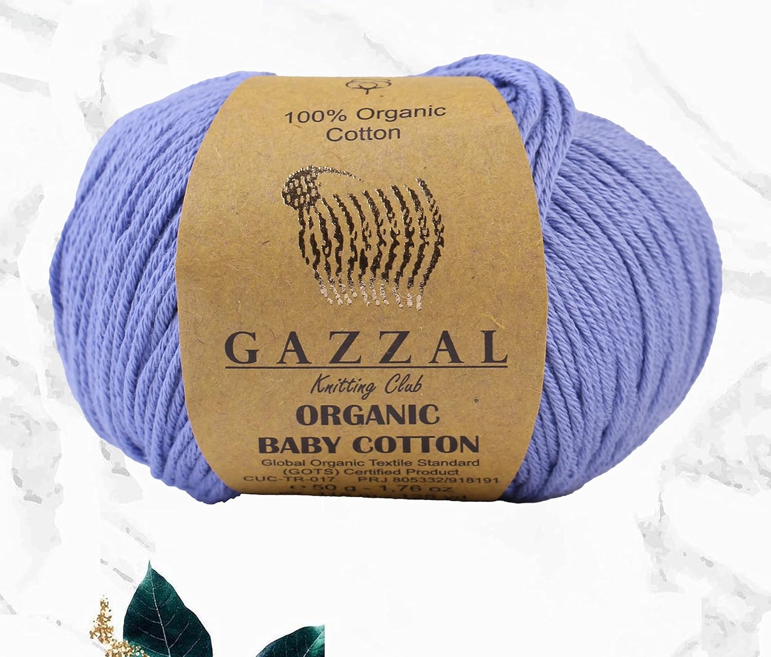 3 Ball (Pack) Gazzal Organic Baby Cotton Yarn, Total 5.28 Oz.100% Organic Cotton, Each 1.76 Oz (50g) / 125 Yrds (115 m), 3 Light DK, Global Organic Textile Standard Certified (Lilac - 428, 3 Pack)