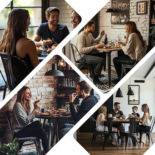 Miniatura 7 de Juego de 4 sillas de comedor de metal, apilables, industriales, para cocina, cafetería, bistró, uso en interiores y exteriores, color negro