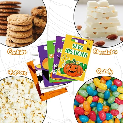 Miniatura 6 de Hotop 150 bolsas de plástico de calabaza cristiana, bolsas de golosinas de Halloween para suministros de escuela dominical, bolsas de dulce o truco,