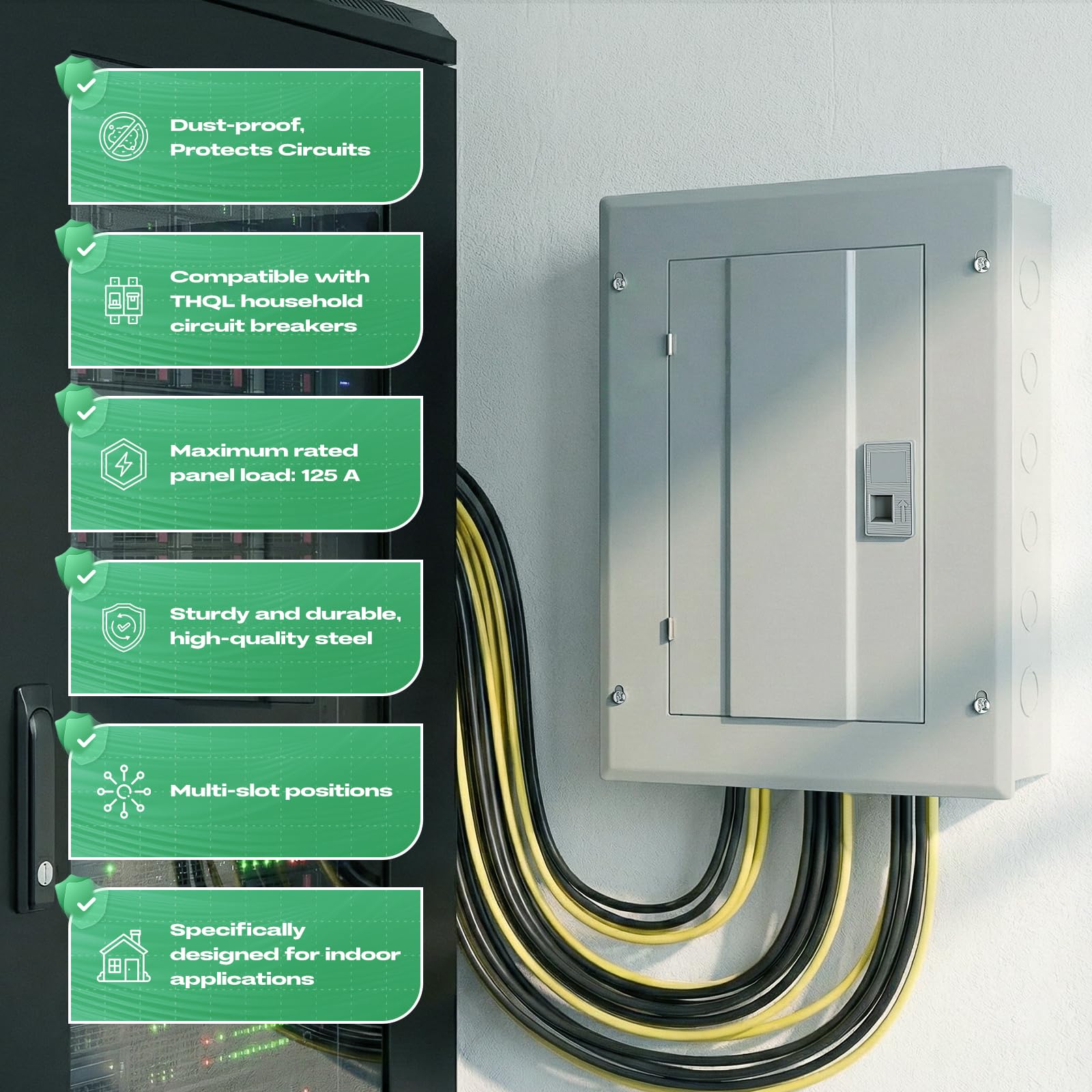 Circuit Breaker Panels 12 Space 125 Amp, 120V/240V Circuit Breaker Box with Main Lug Steel Enclosure for Sub Panel Applications Indoor Load Center — Amazon image 3