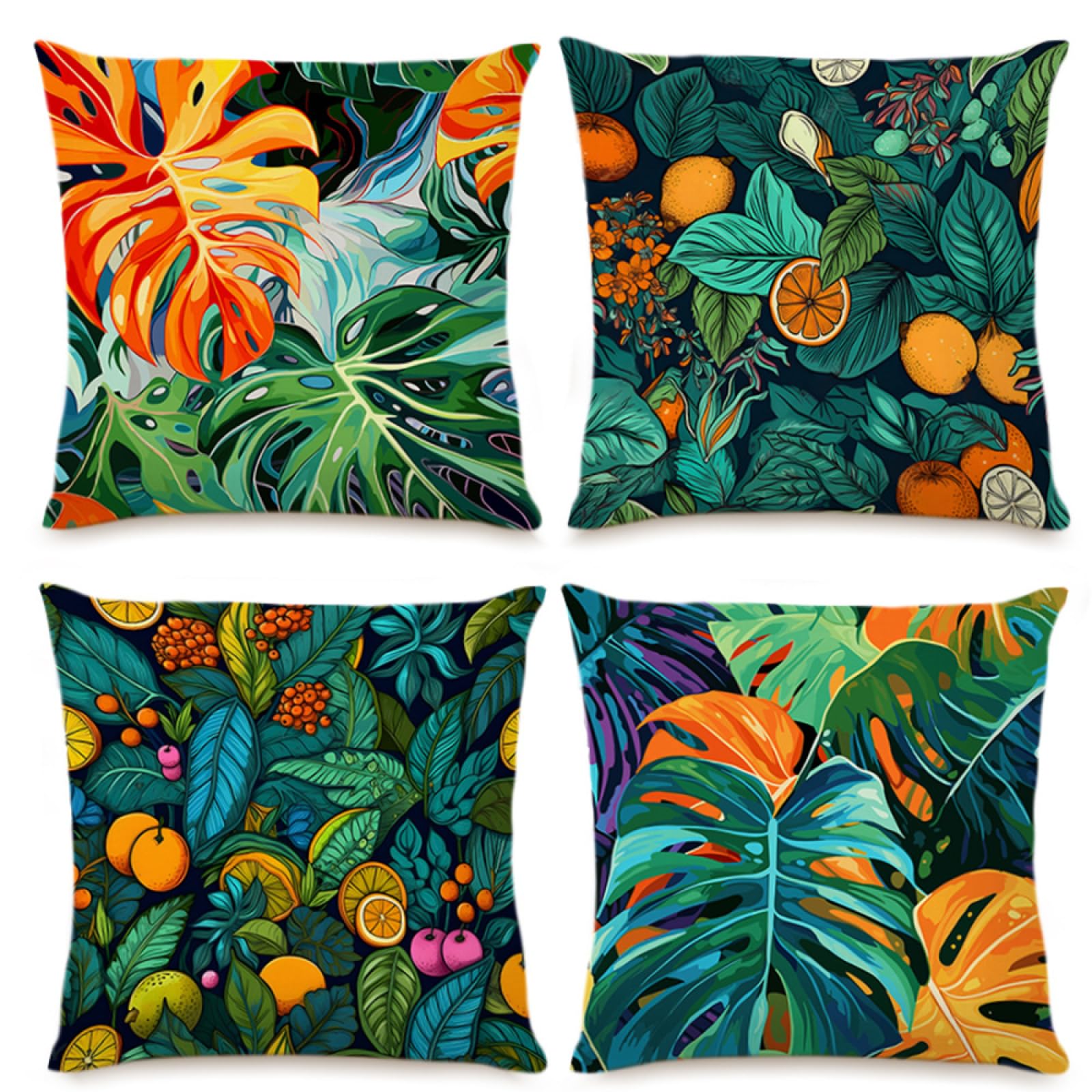 Cushion Covers Tropical Green Pillow Cases 4 Pack Sofa Cushions 40x40cm
