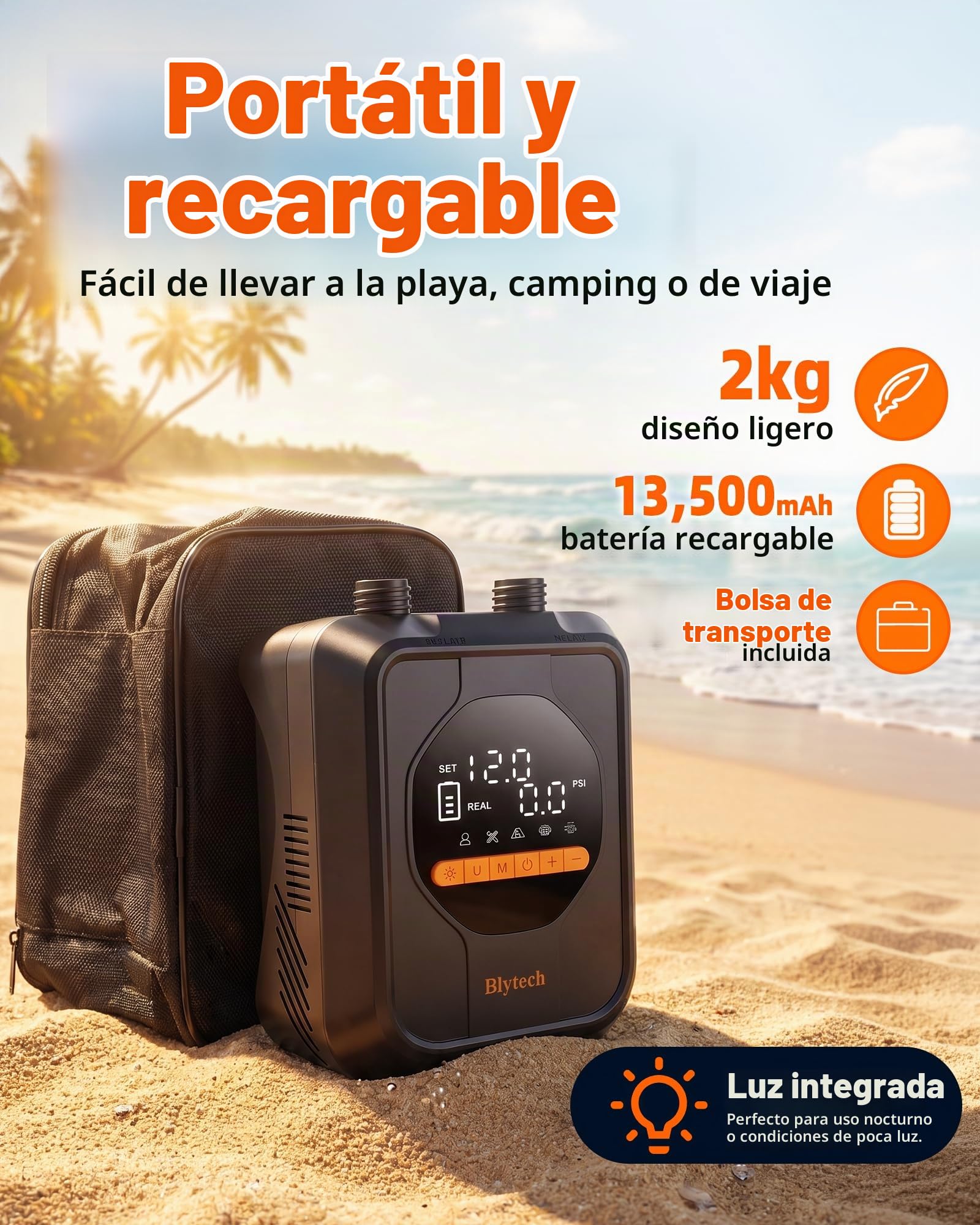 Inflador de pádel eléctrico de 20 PSI con batería recargable 13500 mAh | Bomba eléctrica de pádel portátil, inflado y desinflado rápidos, 7 puntas para kayak,tienda, barco,artículos hinchables