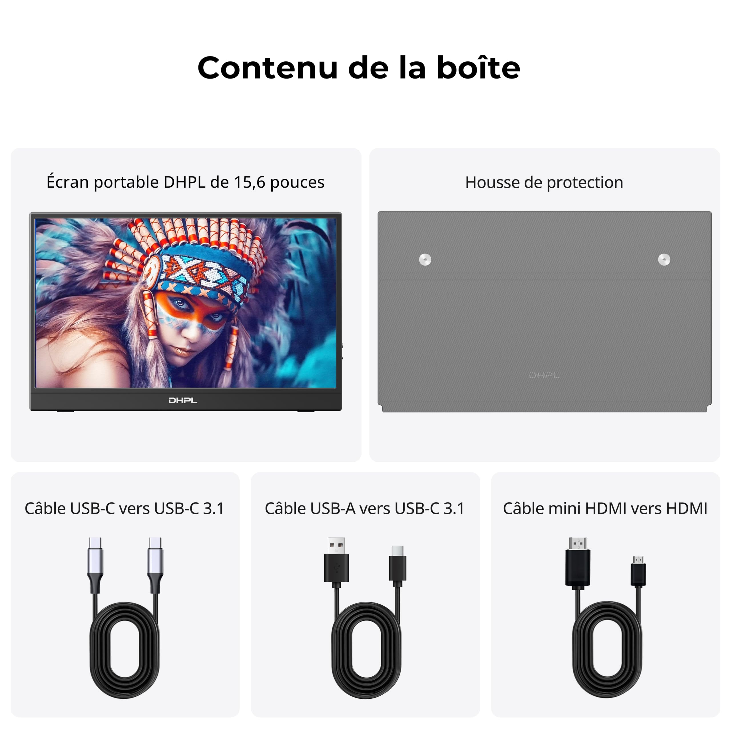 Écran Portable 15,6" IPS FHD 1080P – Écran d'extension USB-C/Mini HDMI, Housse Intelligente + Haut-parleurs intégrés, Compatible Ordinateur Portable, PC, Mac, PS5, Xbox, Switch