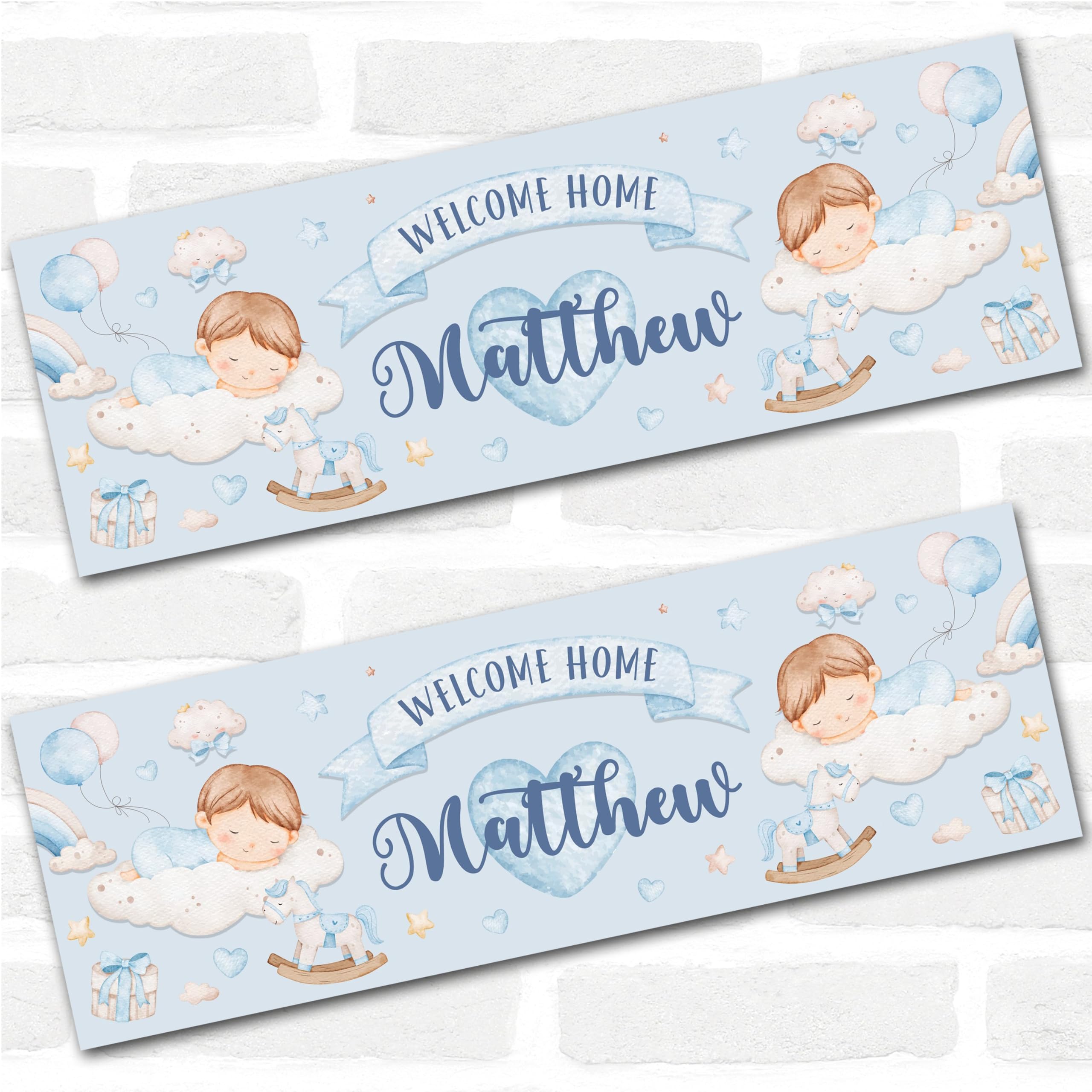 Personalised Party Banner For New Baby Boy Welcome Home Sleeping Baby Blue | Custom Large Party Decoration, Event Banner, Backdrop, Décor, Signage. 3 ft x 1 ft | 4.5 ft x 1.5 ft | 6 ft x 2 ft