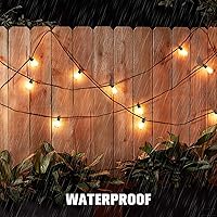 Vista 5 de Cadena de luces solares para exteriores impermeables de 35 pies con bombillas LED ST38 irrompibles, luces solares de 2700K con control remoto