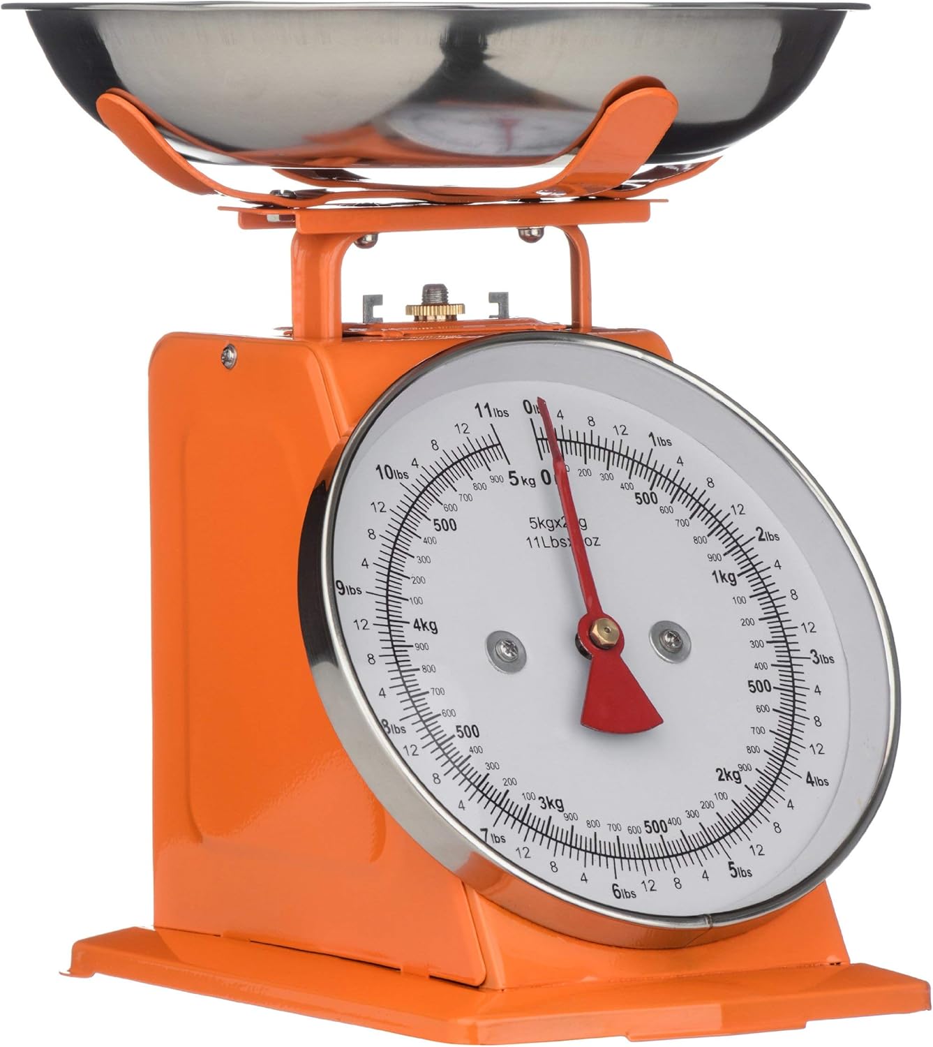Premier Retro Kitchen Scales with Bowl, Stainless Steel Food Cooking Scales, 5kg, Orange, H26 x W22 x D21cm