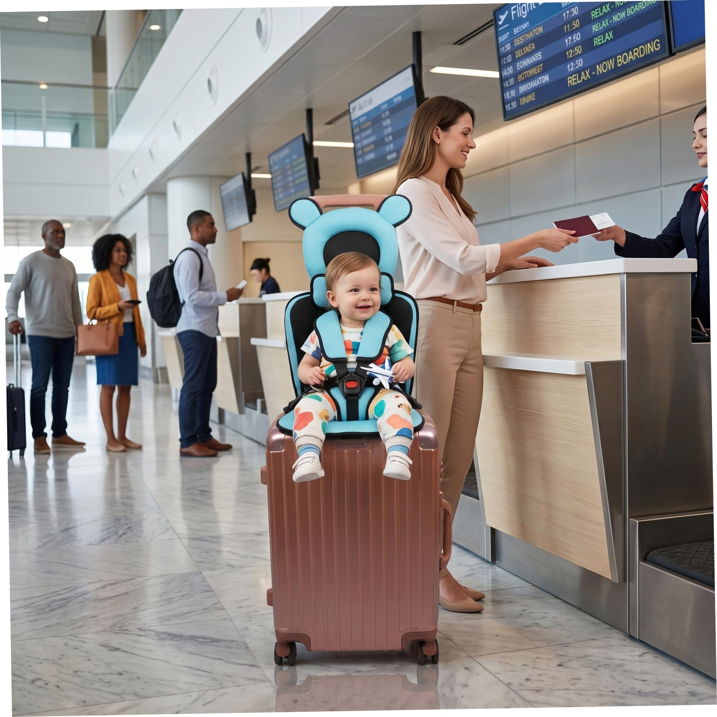 Asiento de maleta para niños pequeños, asiento de equipaje plegable para niños pequeños con correa de seguridad, cojín de viaje para , se adapta a maletas de 18 a 20 pulgadas, talla única, equip