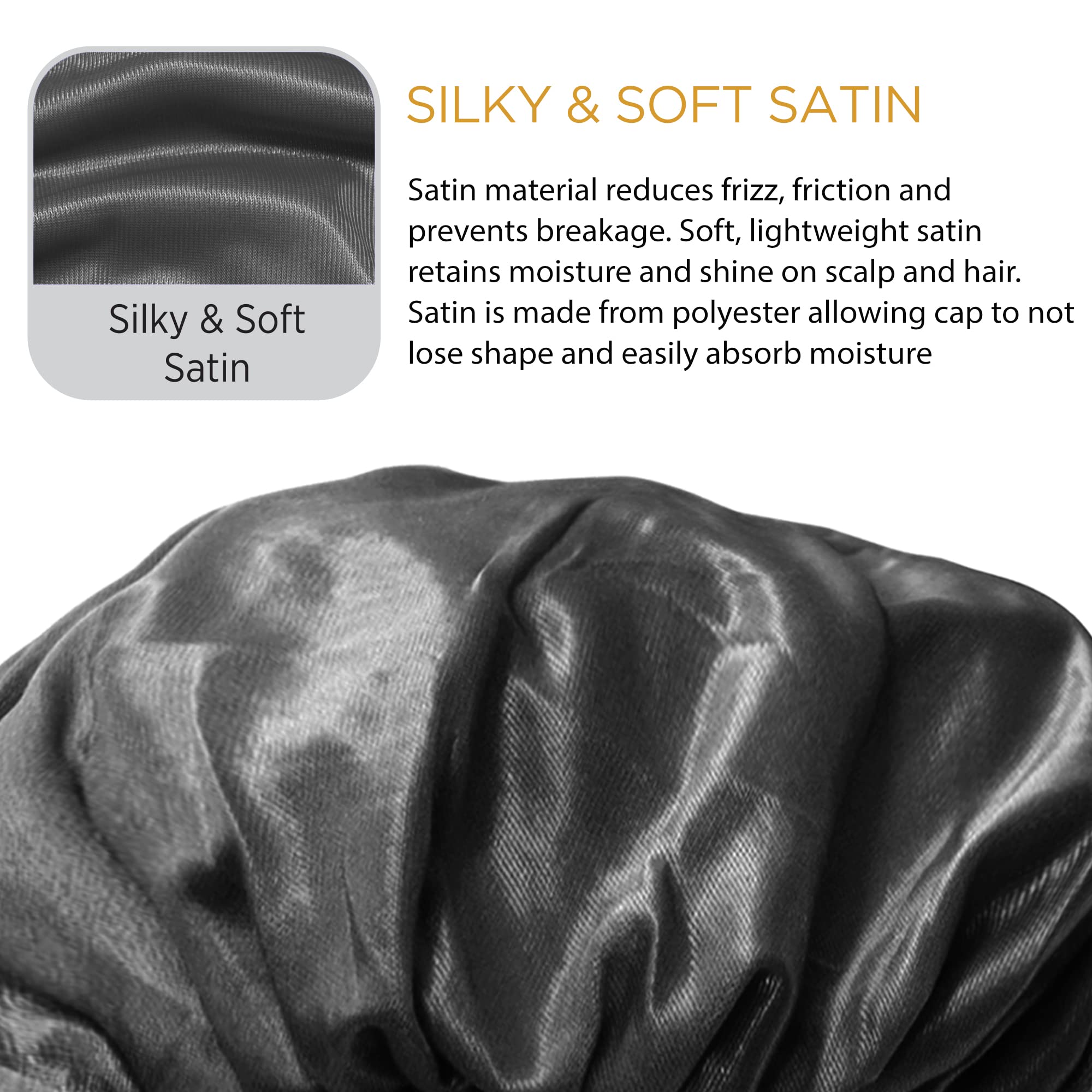 Donna Oil Treated Sleep Bonnet, Black Bonnet, 1pc Women’s Sleep Cap Elastic Band Bonnet Black Color