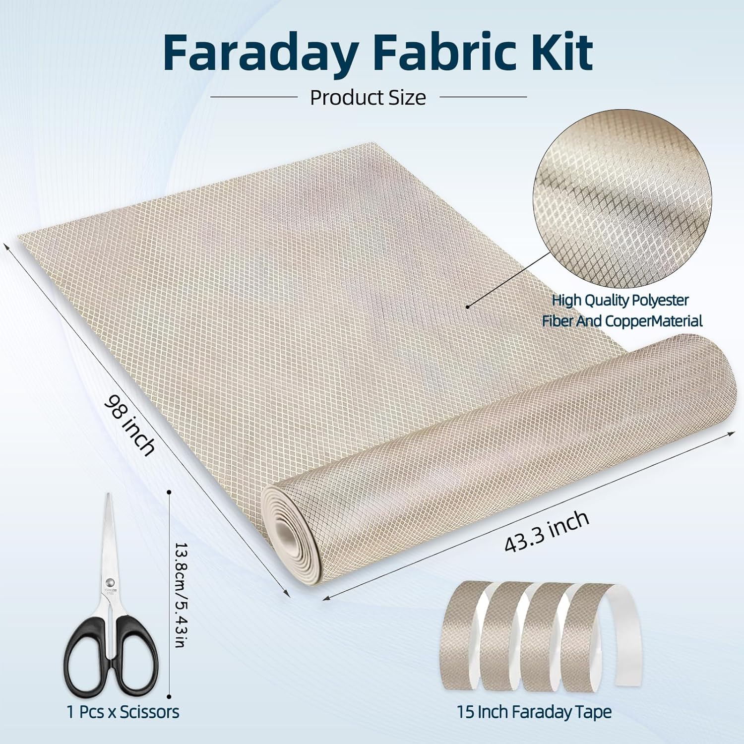 Faraday Fabric Military Grade Fabric 98×43 inch Nickel Copper Faraday Cloth for WiFi, GPS, Bluetooth, RFID, EMP Protection