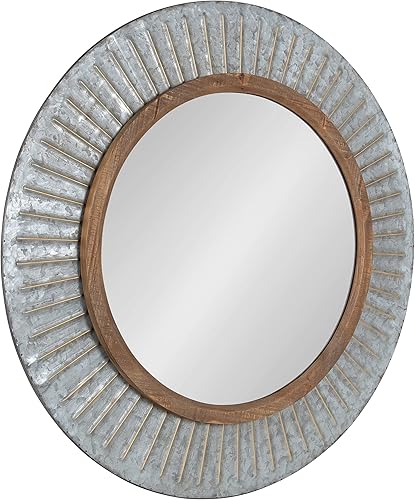 Kate and Laurel Deely Farmhouse - Espejo de pared de 28.5 pulgadas de diámetro, marrón rústico y plateado, decoración de pared envejecida con marco