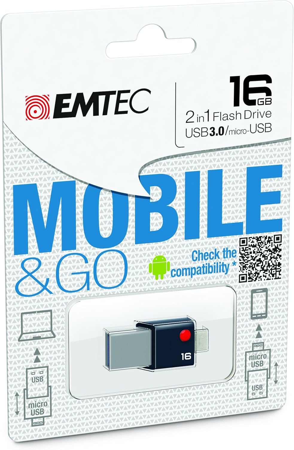 EMTEC Mobile & Go 2-in-1 Flash Drive retail packaging