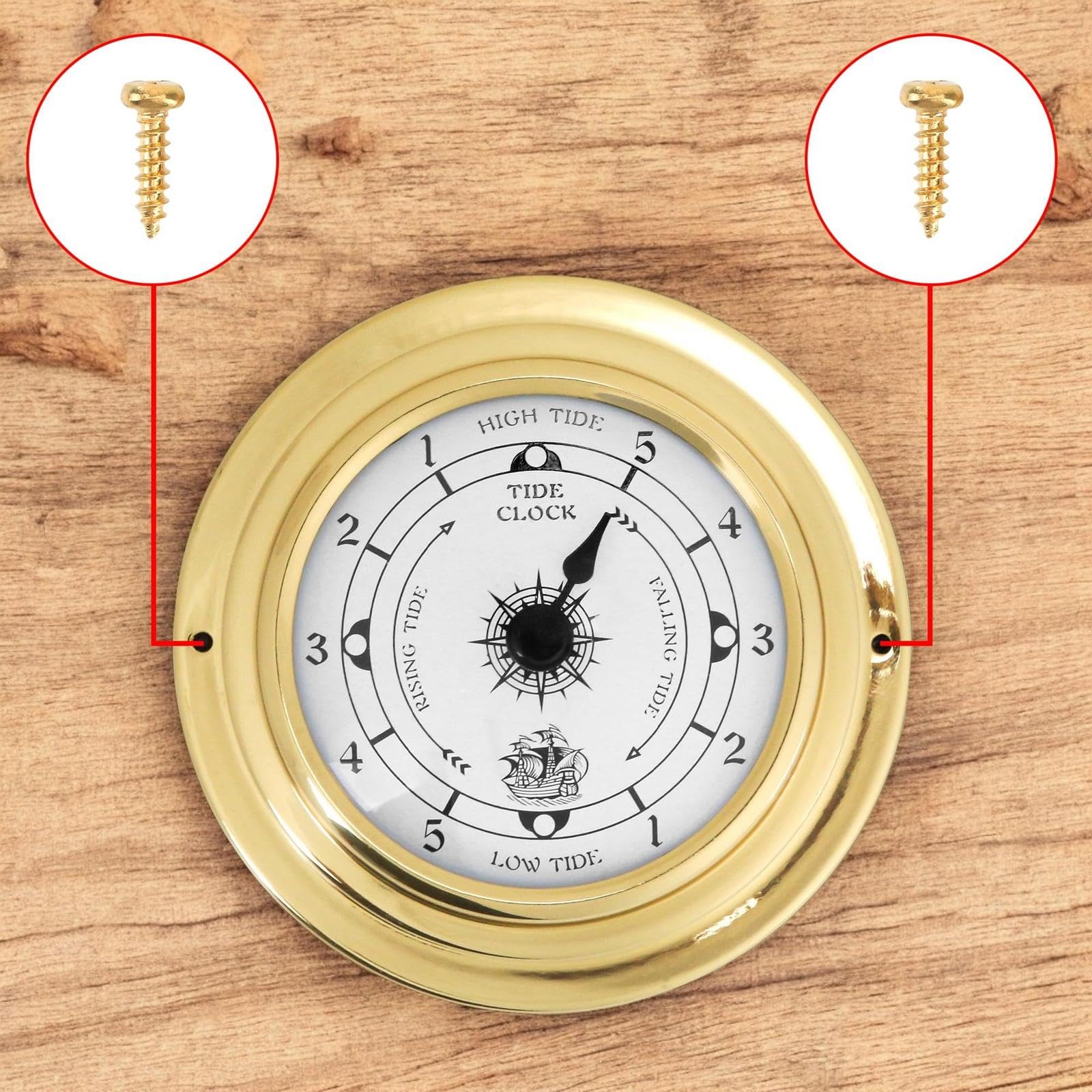 predolo Horloge de marée silencieuse en Laiton, Horloge Murale Nautique précise, marées Hautes et Basses pour intérieur et extérieur, voilier, Yacht, Marine