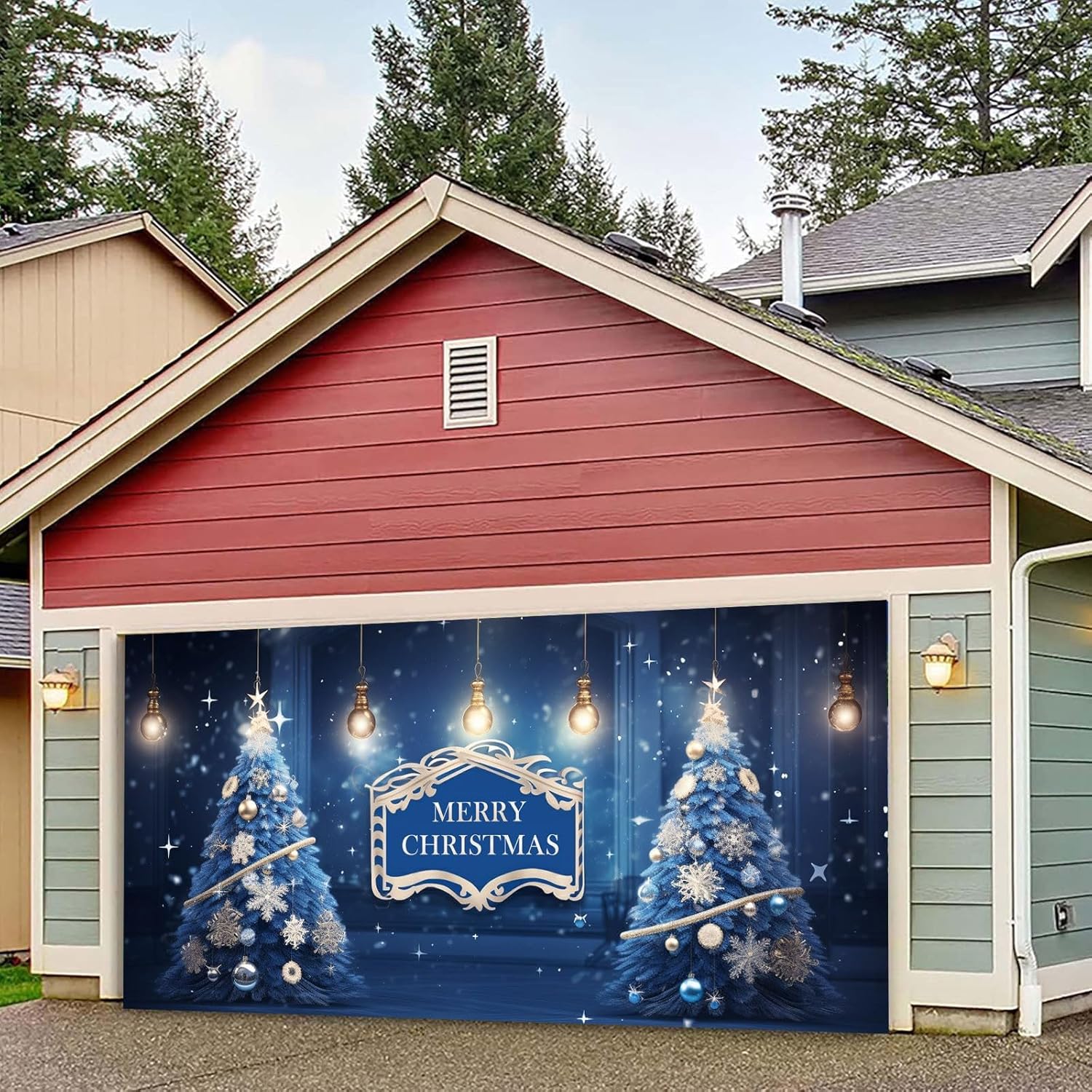 クリスマスブルーガレージドア装飾クリスマスガレージドアバナー壁画カバー大きなメリークリスマスサインクリスマスホリデーパーティー用