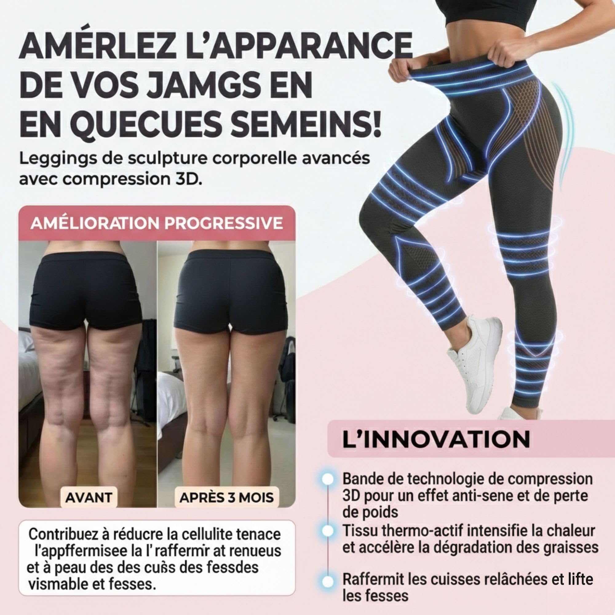 Legging 3D Anti Cellulite Femme Sport Effet Push-Up Ventre Plat Minceur Compression Yoga Fitness Drainage Lymphatique Lipoedeme Running