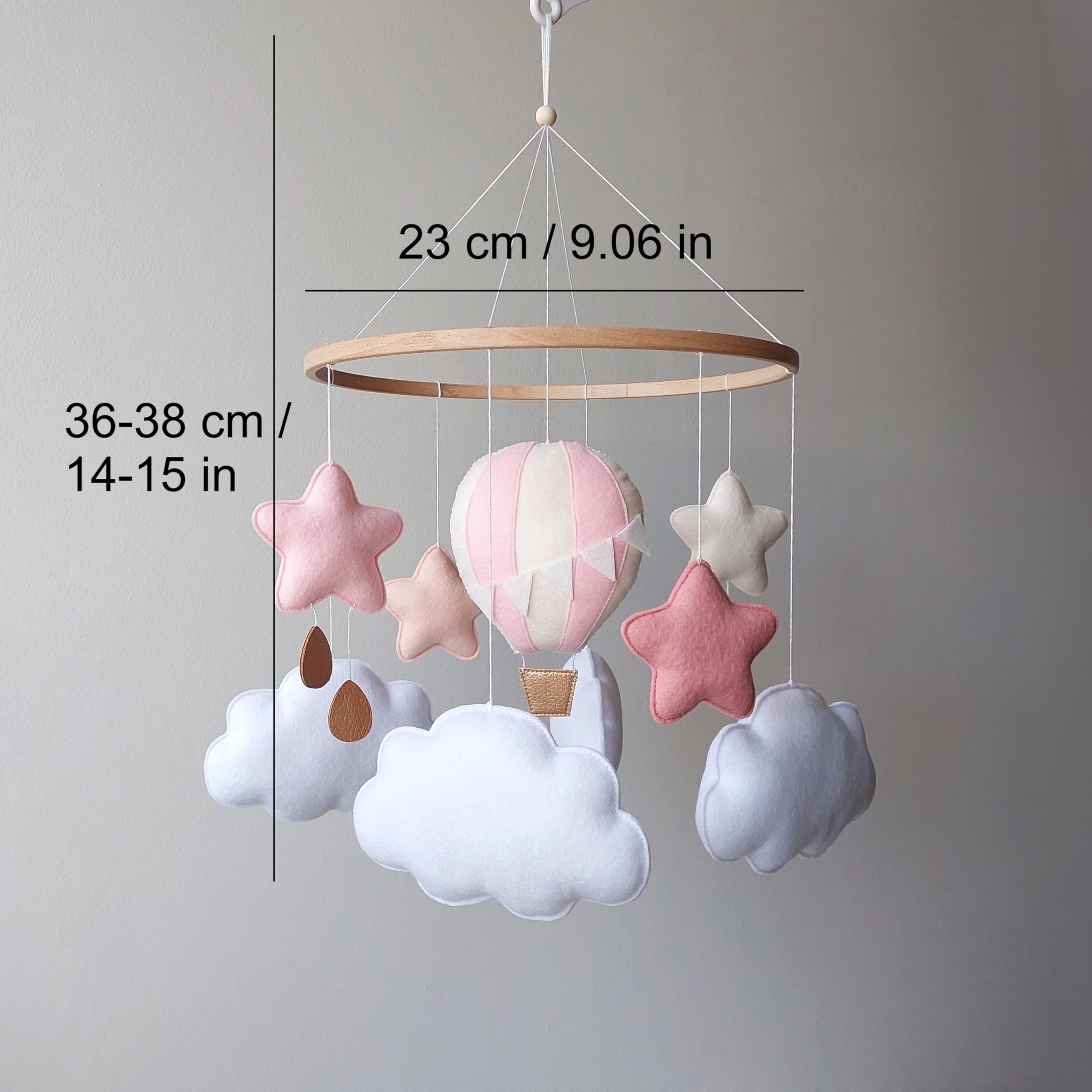 Heißluftballon Baby Mobile für Mädchen – Handgemachtes Filz-Mobile mit Wolken & Sternen in Rosa – Traumhafte Deko fürs Babyzimmer – Geschenk zur Geburt oder Babyparty