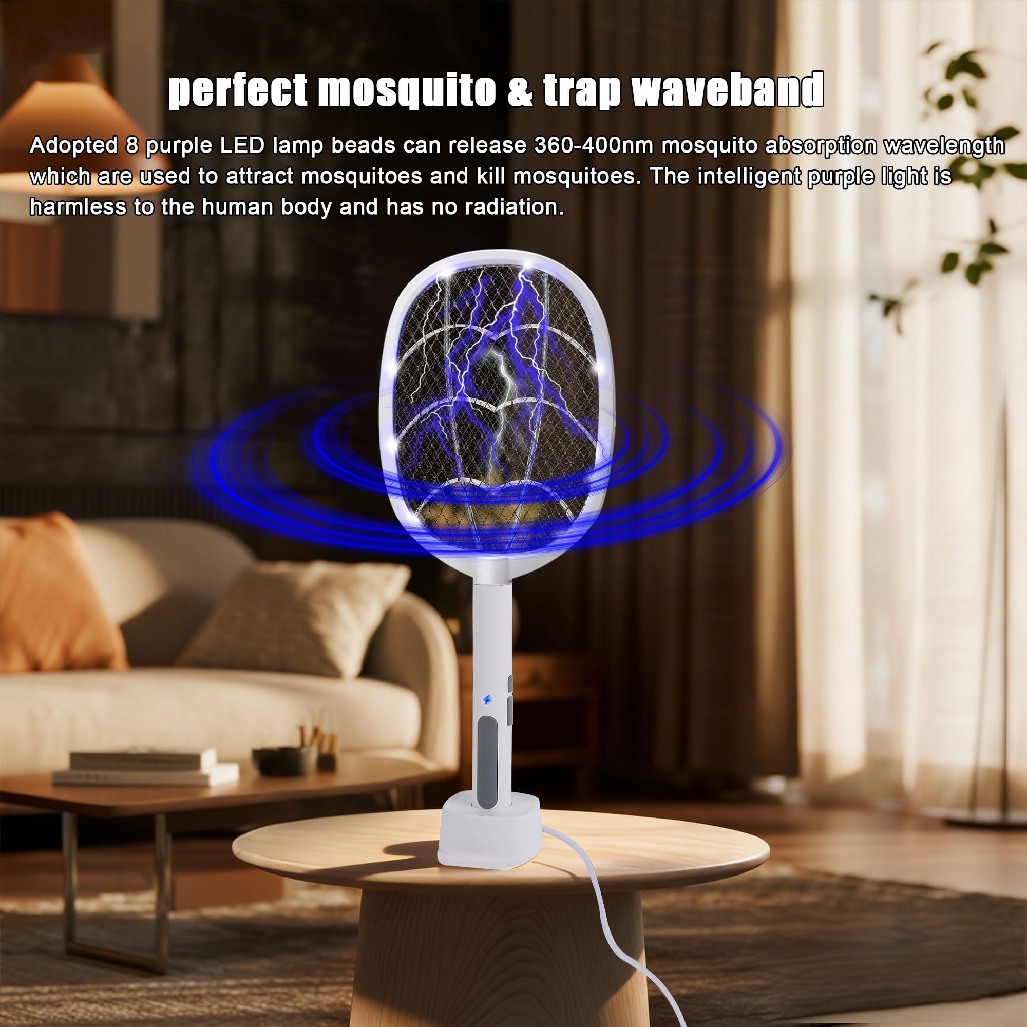 Phosooy 3 confezioni di racchette elettriche 2 in 1 con presa a mano e ad alta tensione da 3000 V, trappola per insetti con rete di sicurezza a 3 strati, portatile, per uso interno ed esterno