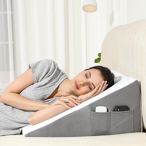 Almohada de cuña para dormir, almohada de cuña de cama de 12 pulgadas para almohada de cuña de reflujo ácido después de la cirugía, almohada de cuña