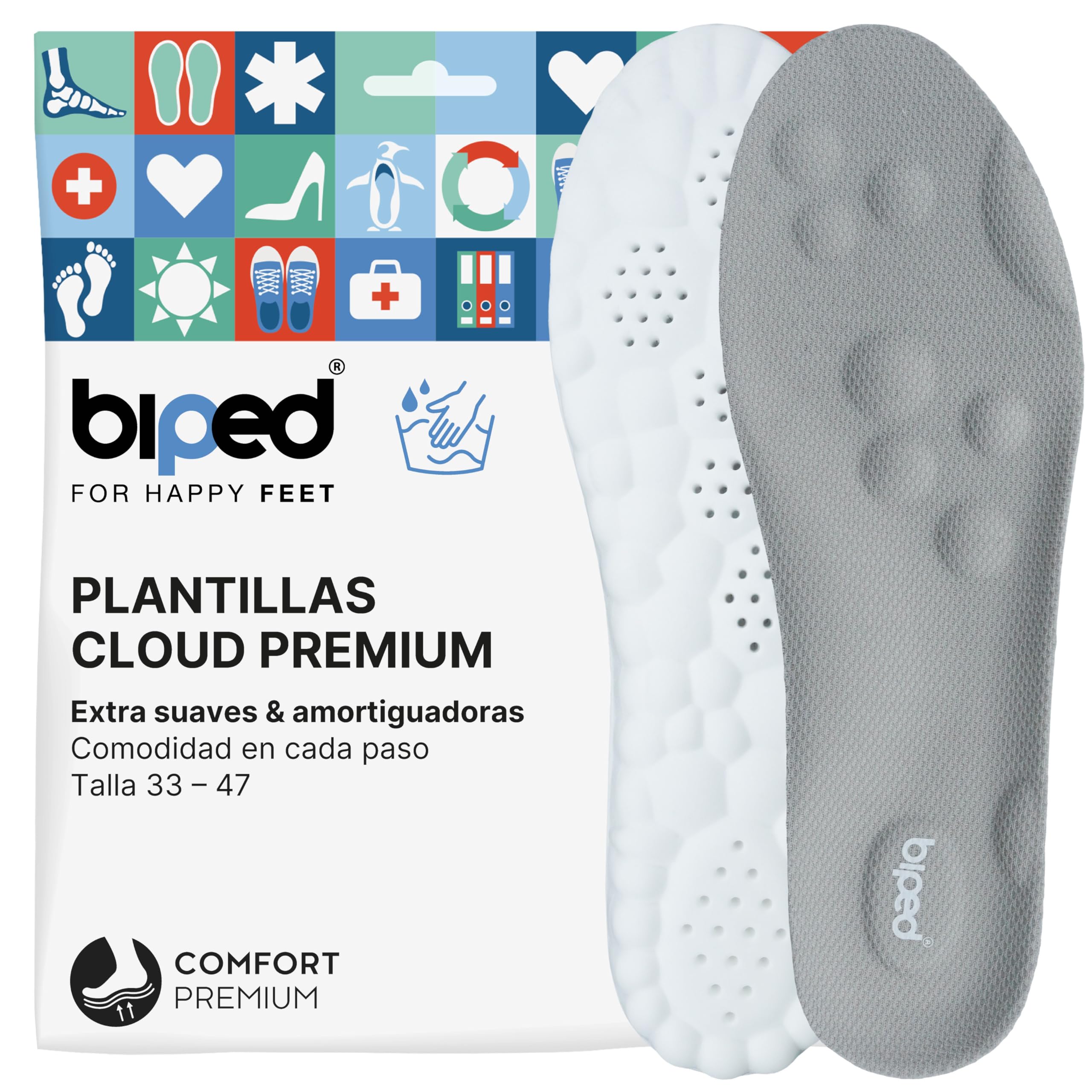 Biped Cloud Plantillas Extra Suaves para Deporte, Uso Diario, Calzado Laboral – Ortopédicas Amortiguadoras con Cojín de Talón