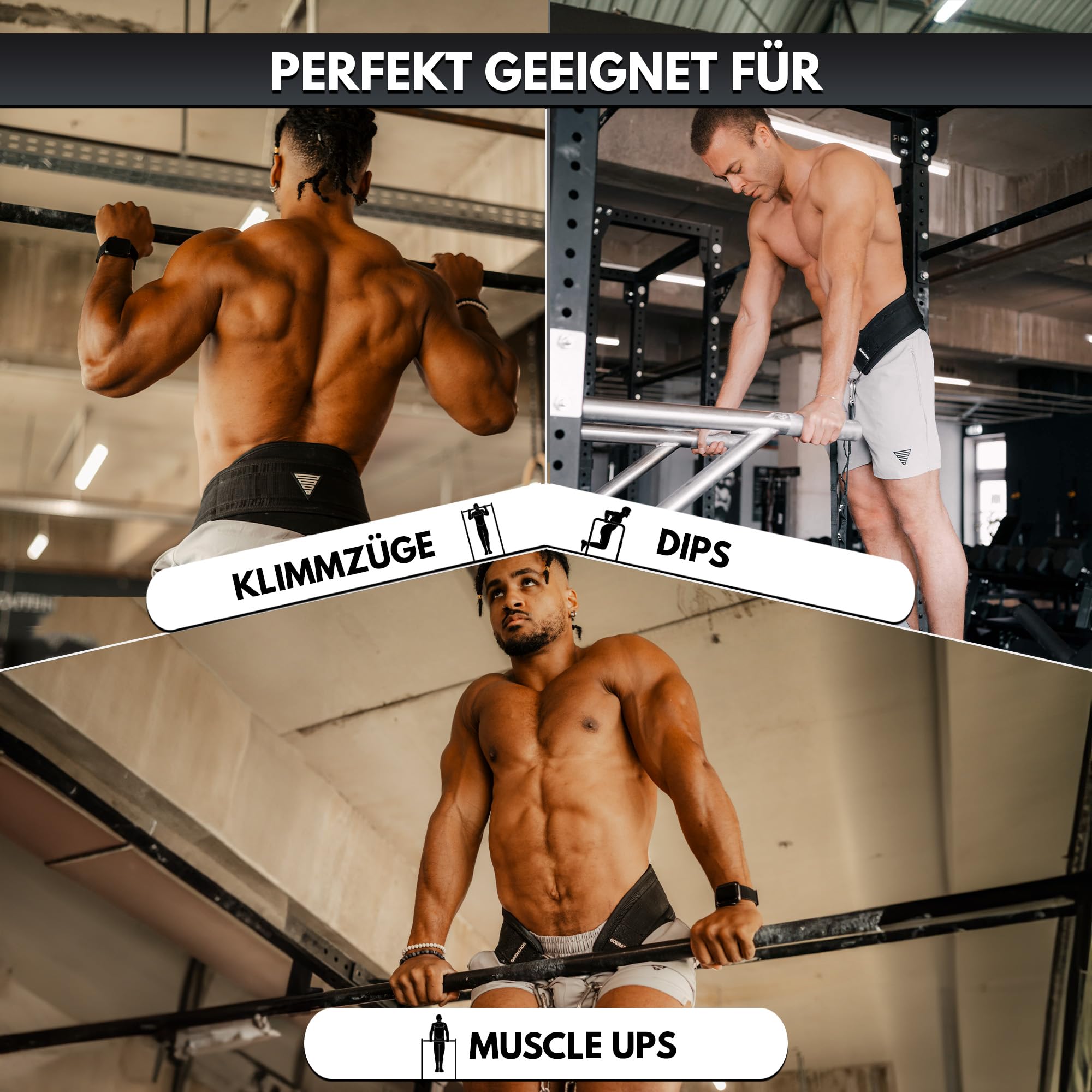 GORNATION Dip Gürtel, Dip Belt mit Kette oder Seil, für Dips & Krafttraining, Trainingsgürtel mit Chain oder Rope für Calisthenics & Bodybuilding, Gewichthebergürtel bis 1000 kg, Weight lifter Belt