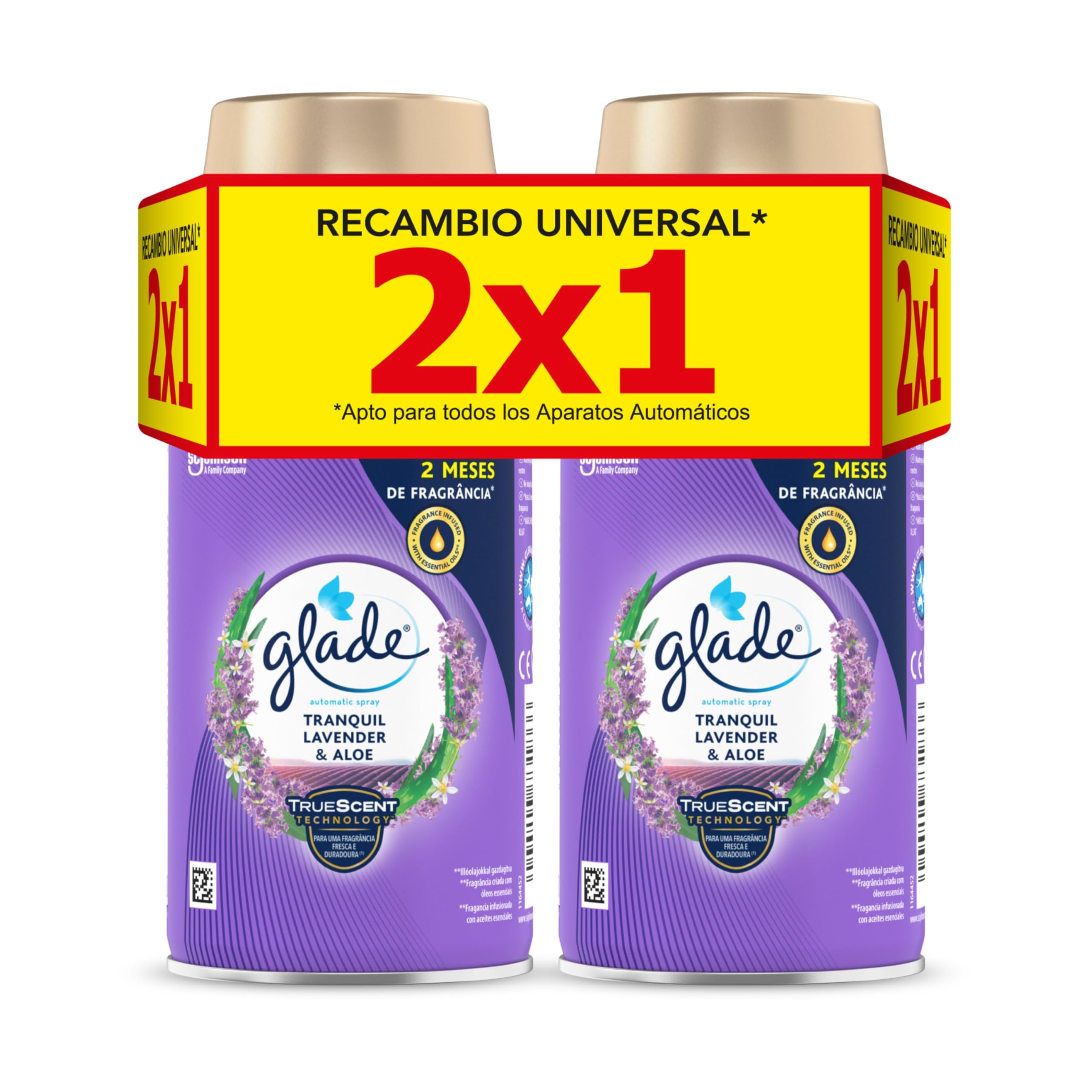 Glade Ambientador Automático Lavanda, con Aceites Esenciales, Dura Hasta 60 Días, 2 Recambios