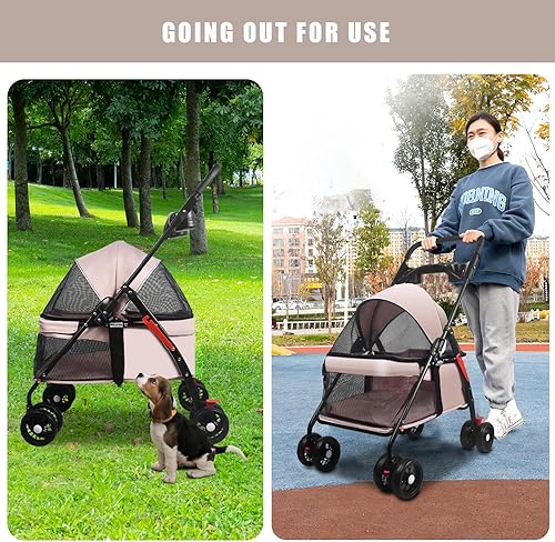Miniatura 4 de Cochecito para perros medianos de 20 libras, cochecitos plegables para perros pequeños. con cesta de almacenamiento y soporte para tazas, 4 ruedas
