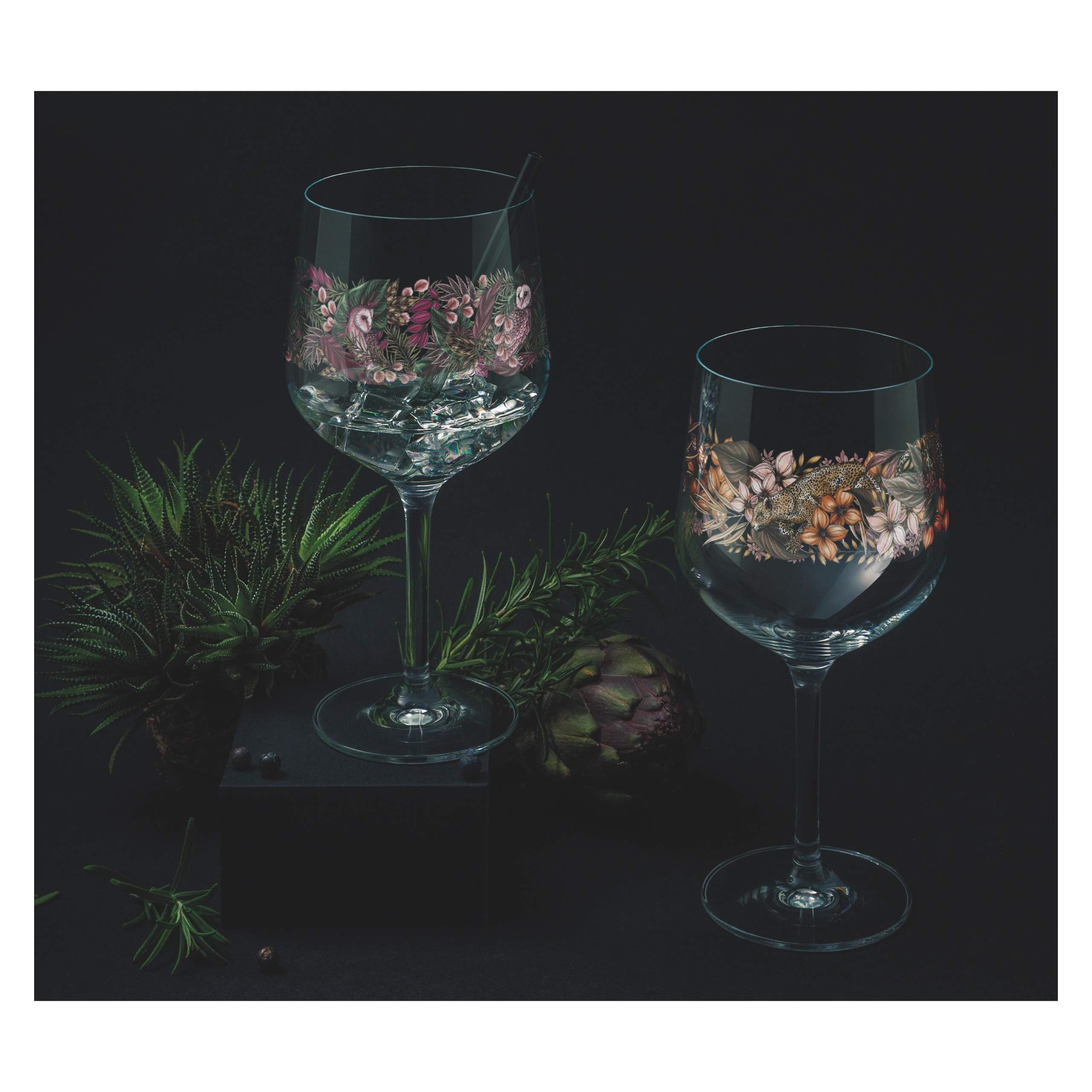 Ritzenhoff 3691002 Bicchiere da gin 700 ml - Serie Schattenfauna Set No. 2-2 pezzi, Leopardo & Gufo - Made in Germany