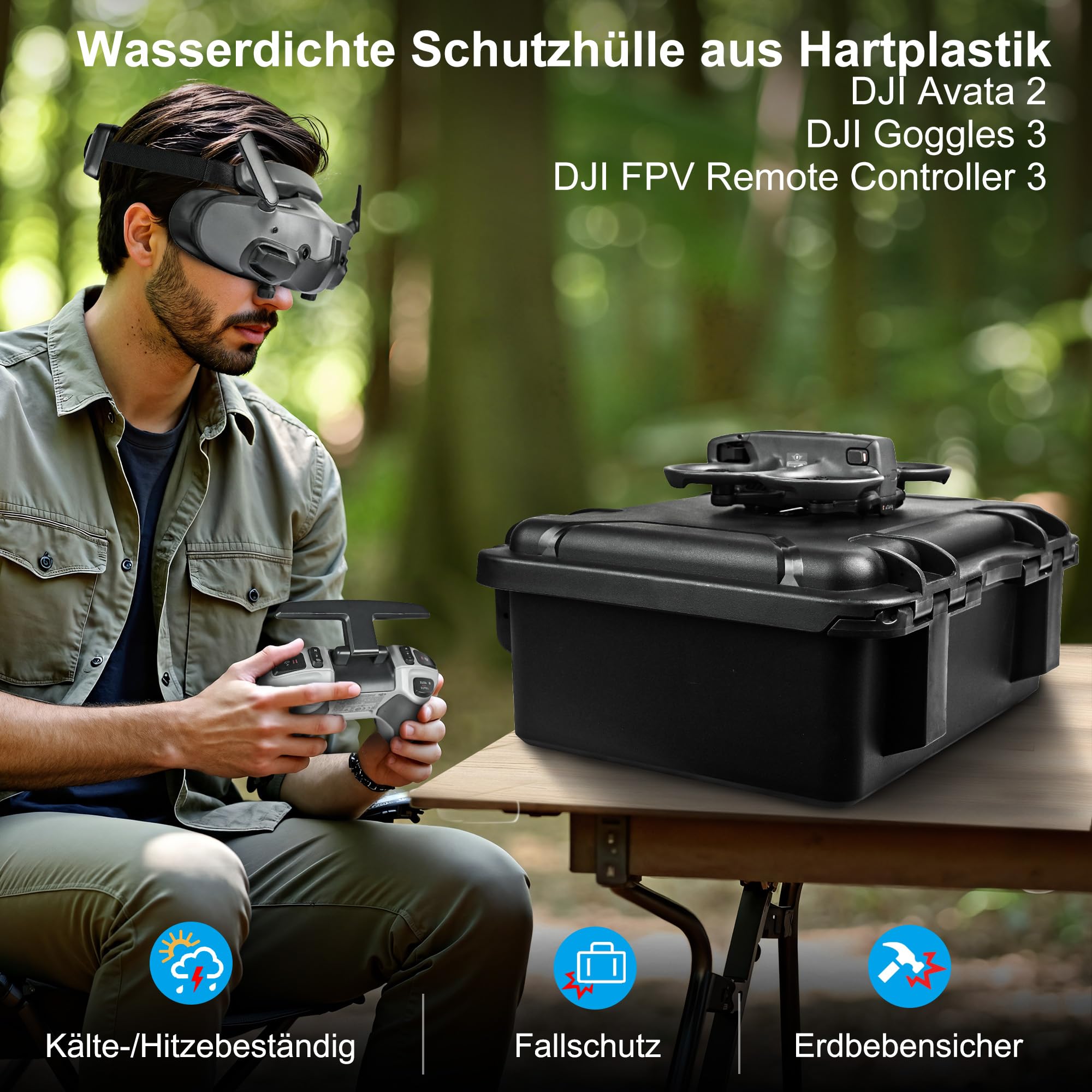 LEKUFEE wasserdichte Hartschalen-Tragetasche für DJI Avata 2 Drohne, Fly More Combo, DJI Goggles N3/3/Integra, RC Motion 3/2, FPV Remote Controller 3/2 und weiteres Zubehör (Nur Koffer)