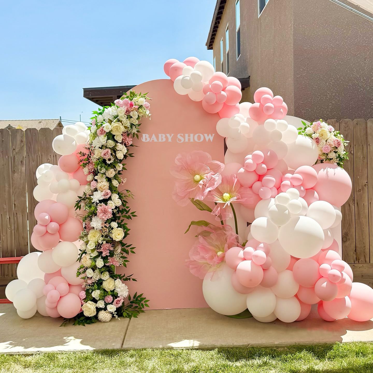 Artificial Giant Flowers for Decoration with Stand - 5.58FT 3D Large Fake Flower Big Silk Faux Floral for Party Wedding Garden Easter Outdoor Backdrop Decoration (Green Pink)