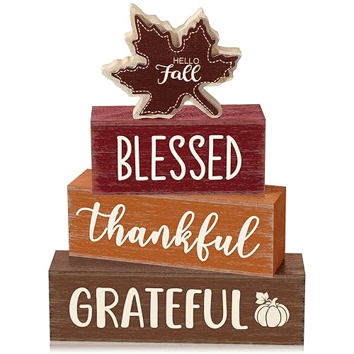 Yousoontic 4 Pcs Hello Fall Wooden Table Decorations Maple Leaf