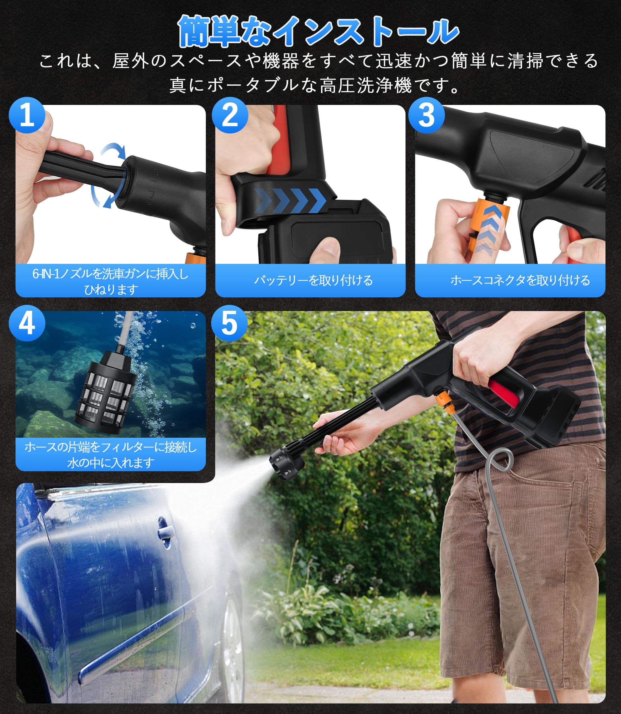 Amazon.co.jp: 【Amazon.co.jp限定】 高圧洗浄機 HAODEMI コードレス
