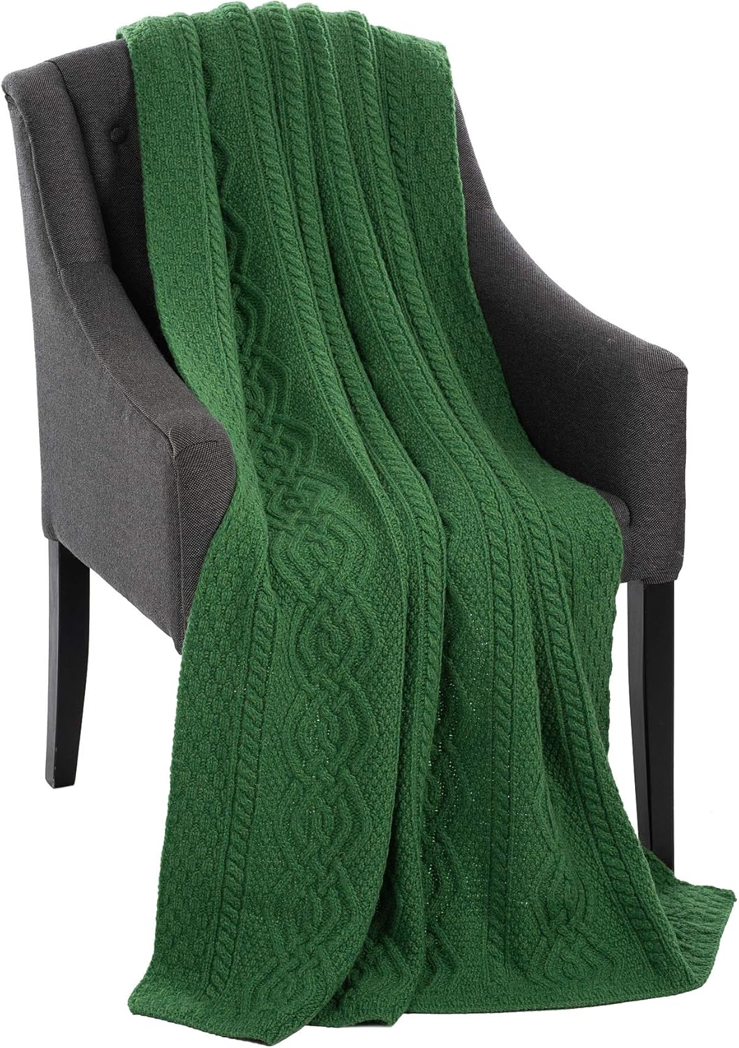 SAOL Luxurios Dara 100% Merino Wool Cable Knit Aran Throw/Blanket (Green) by 69 x 44 inches