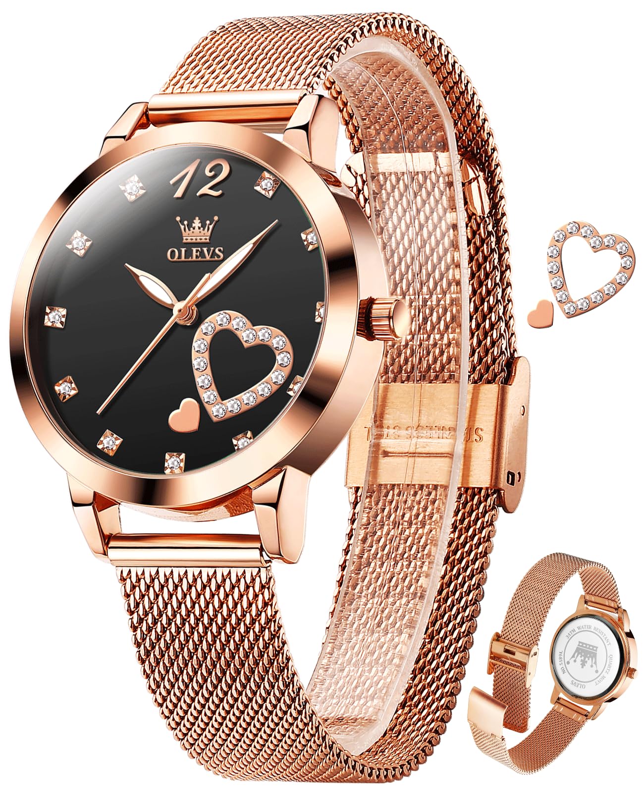 OLEVS Watch Women Mesh Watches for Women with Date Analog Quartz Ladies Watches Classic Dress Womens Wristwatch Waterproof （Blue/Black/White Face）