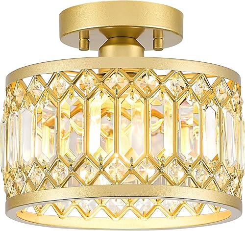 Miniatura 9 de Lámpara de Techo de Cristal, Moderna Lámpara de Techo Semi Empotrada, Luminarias de Techo Cromadas para Pasillo, Cocina, Entrada, Dormitorio, Cuarto